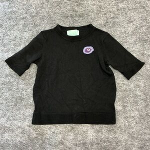 Howl Studio Black Stretchy Embroidered Owl Cropped Sweater Sz S C6